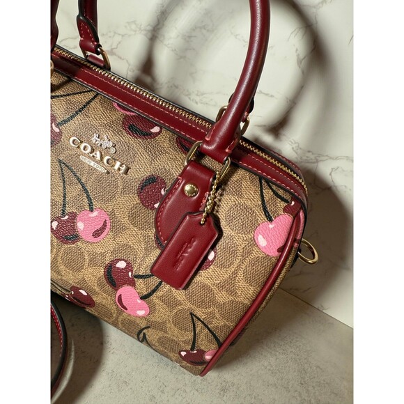 Coach Rowan Satchel Bag in Signature Canvas with cherry print - Picture 10 of 13